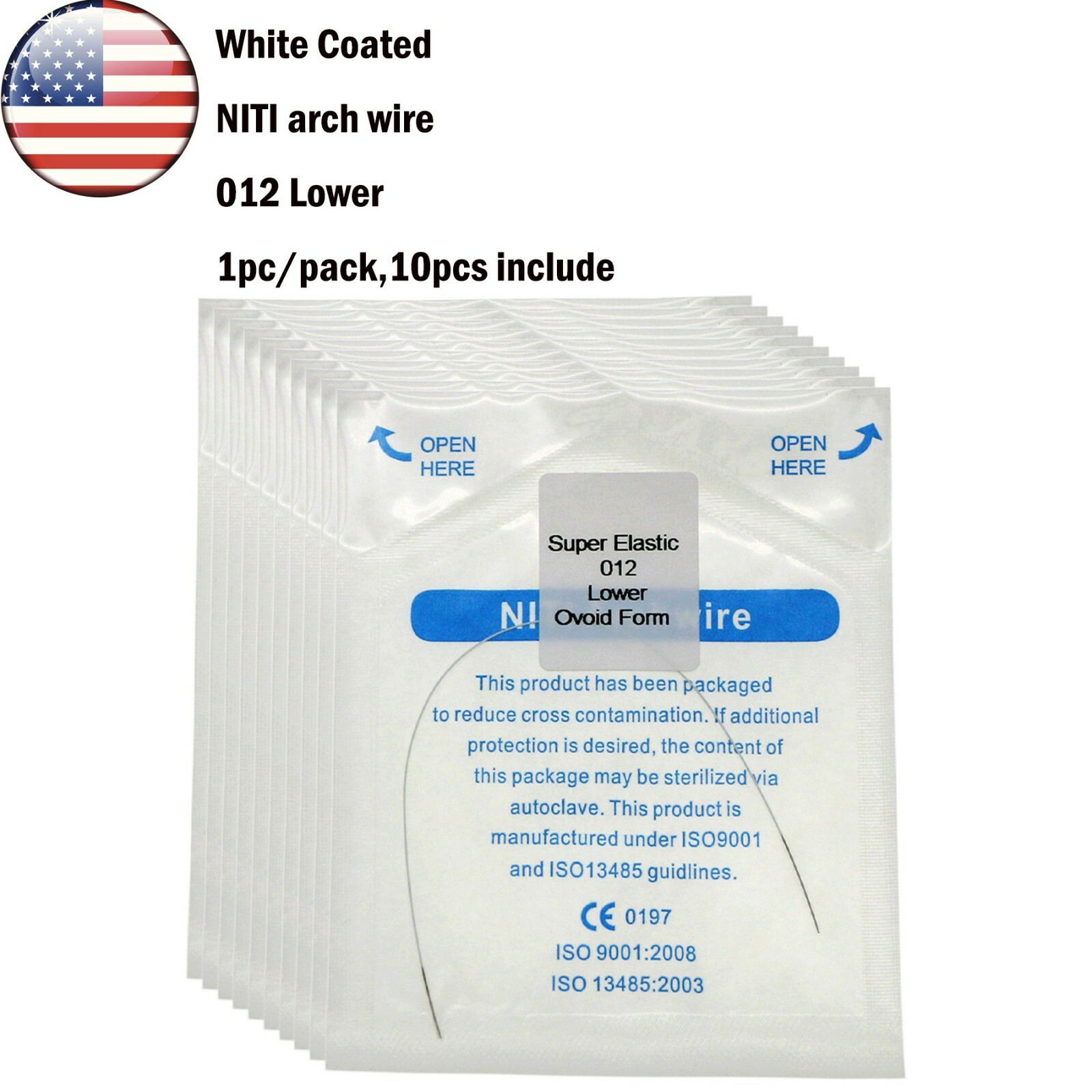 10Pcs Dental Orthodonic Niti White Arch Wire Super Elastic Upper Lower 012-020