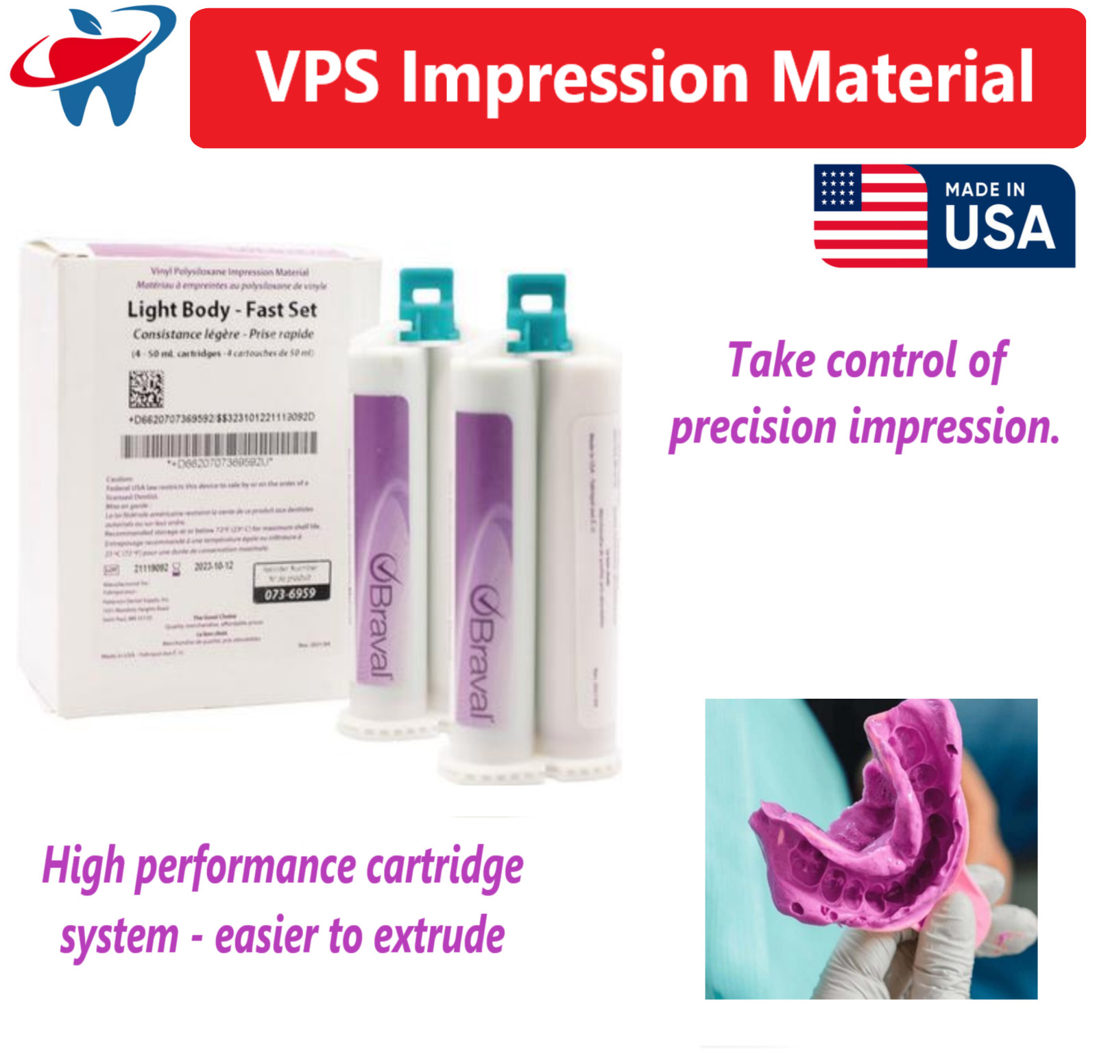 Dental Impression Material, VPS Heavy & Light Body, Monophase, Fast & Regular