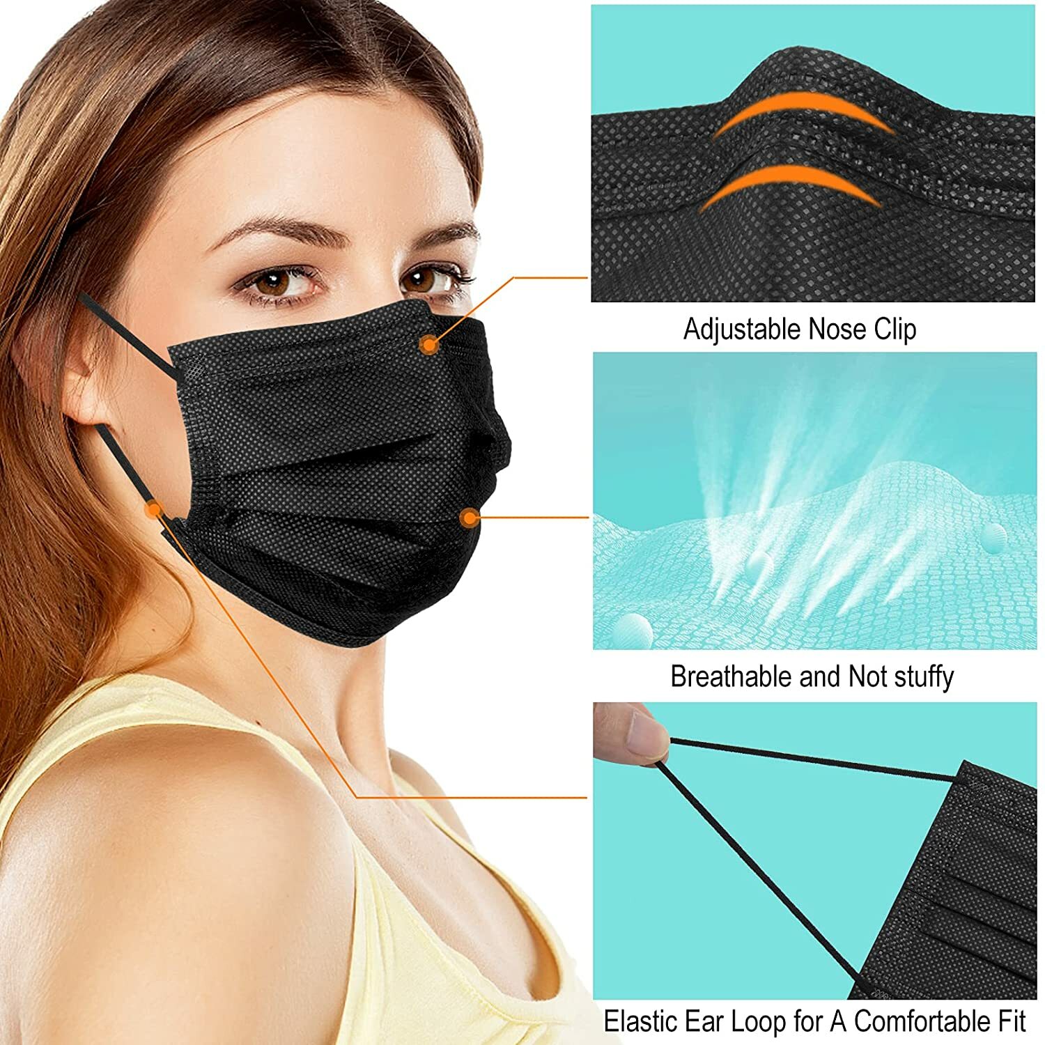 50PCS Black Premium Face Mask Mouth & Nose Protector Respirator Disposable Masks