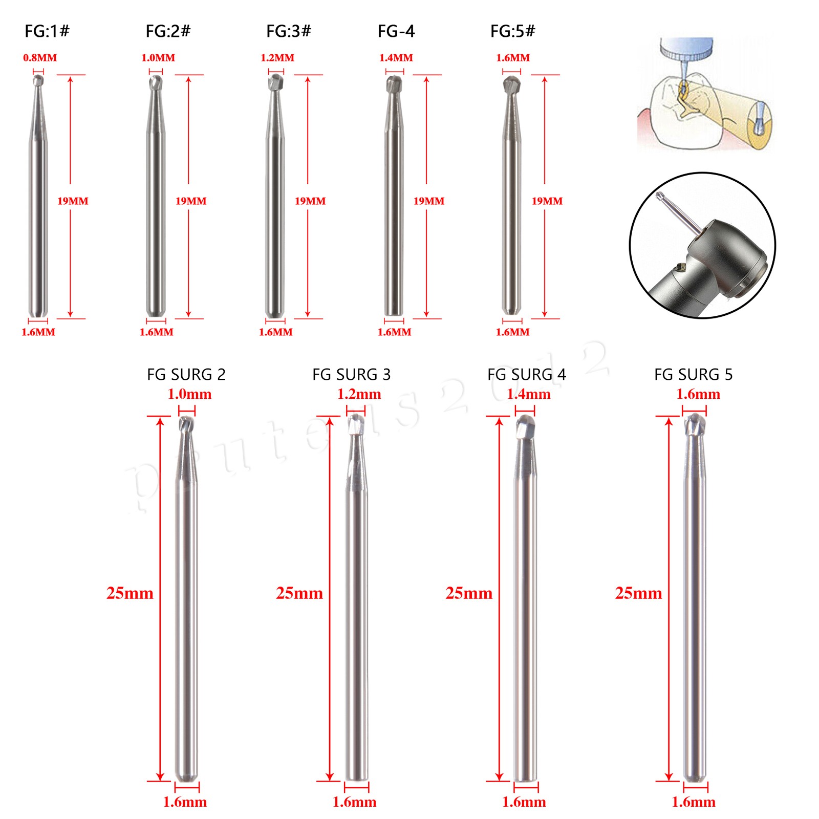 Dental Oral Surgical Bur Carbide Round Straight Taper Fissure Pear FG SURG