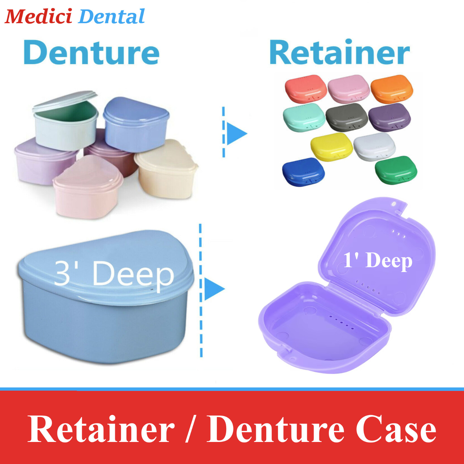 Dental Denture Box case carrier – 3′ Deep or Retainer Box – 1′ Deep, Upto 100Pk