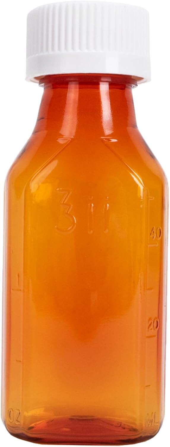 Generic Plastic Amber Oval Liquid Medicine Bottles, 2oz, 25 Count