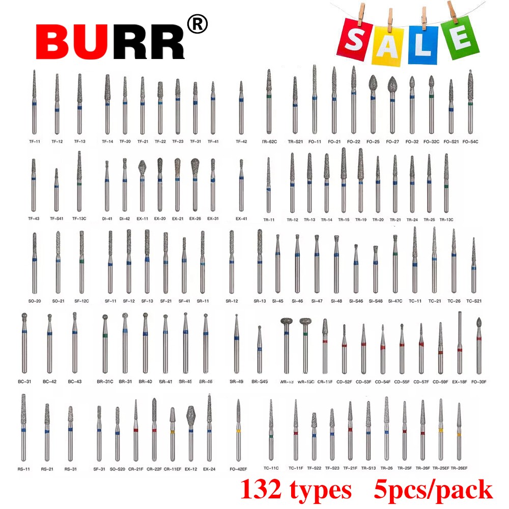 100 Types Dental FG Diamond Burs For High Speed Handpiece Friction Grip