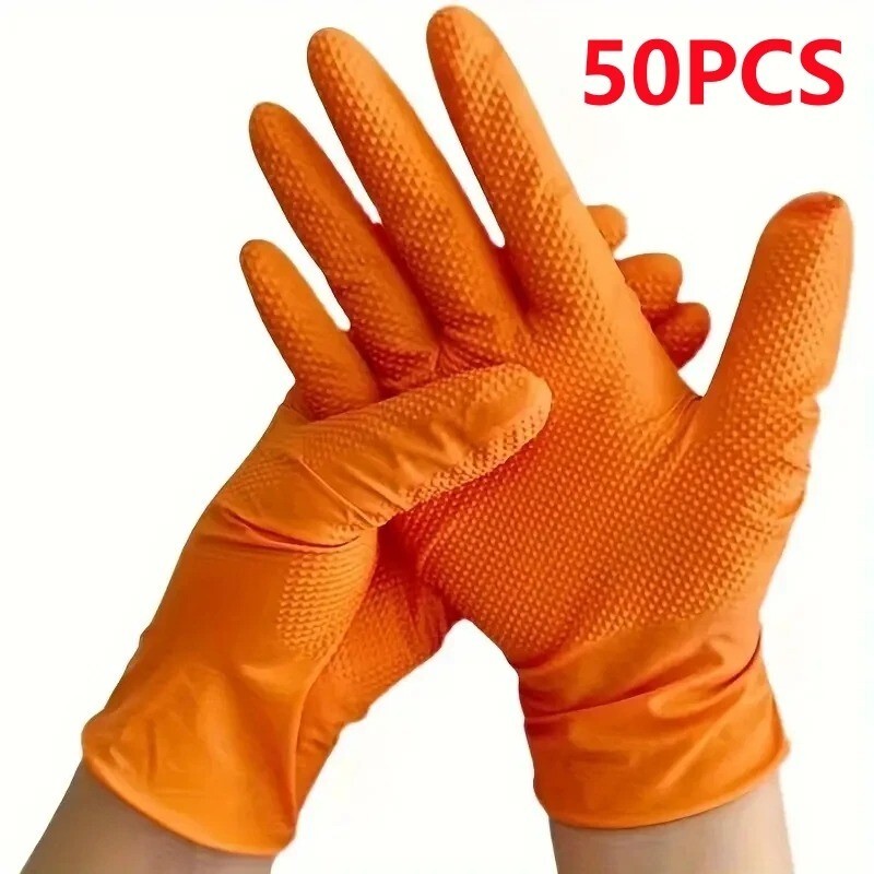GLOVEWORKS HD Orange Nitrile Disposable Gloves Mil Raised Diamond Texture