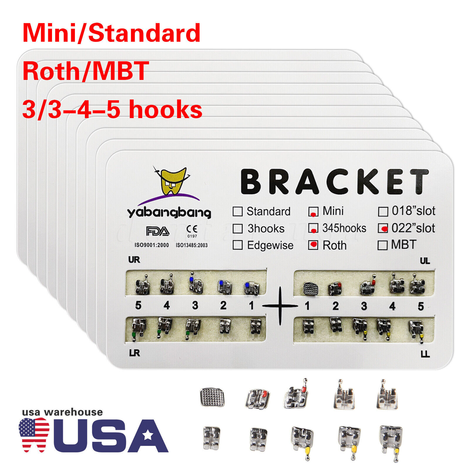 Yabangbang Orthodontic Dental Brackets Braces Mini Standard Roth MBT.022/ Hooks