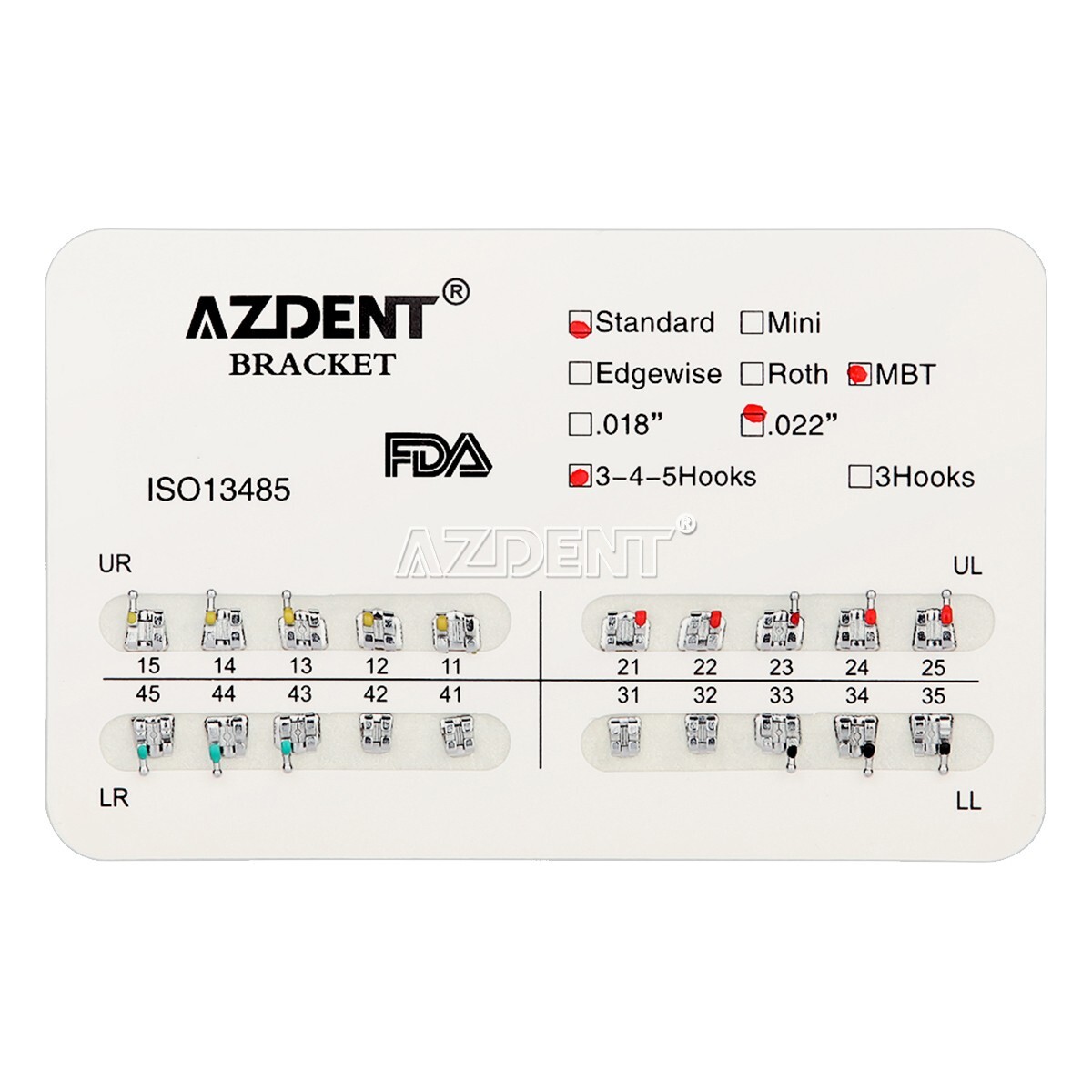 AZDENT Dental Orthodontic Brackets Metal Braces Standard MBT 022 Hooks 3-4-5/3