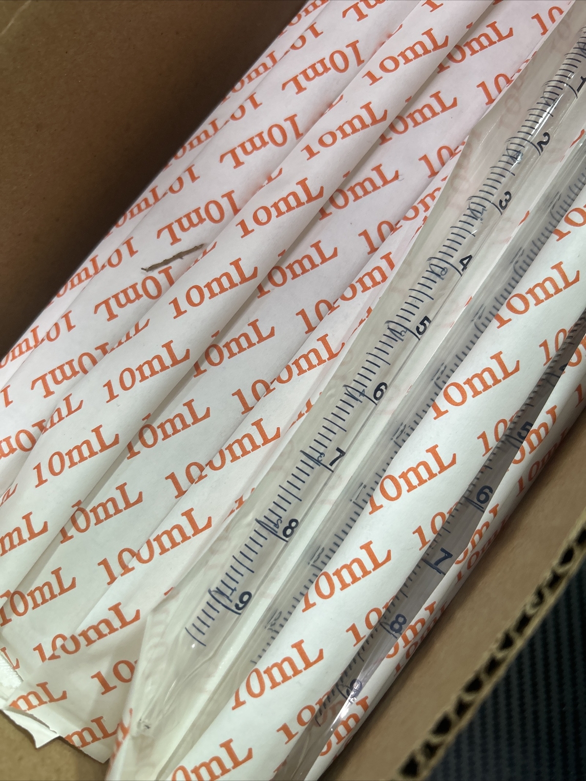 Box of 100 Corning Pyrex 7077-10N Pipets Serological 10 ml x 0.1 Glass Pipettes