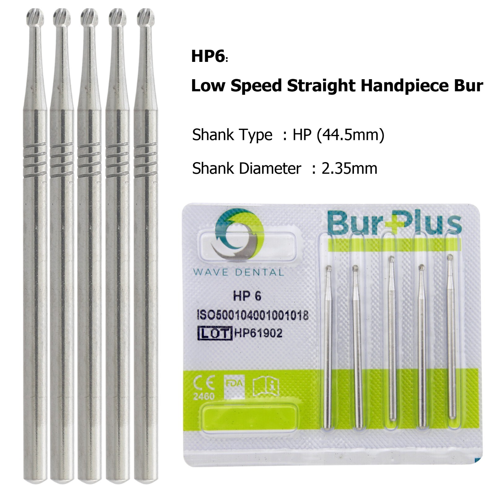 Wave Dental Carbide Straight Handpiece Bur Round HP1/4 1/2 2 4 6 8 10 Low Speed