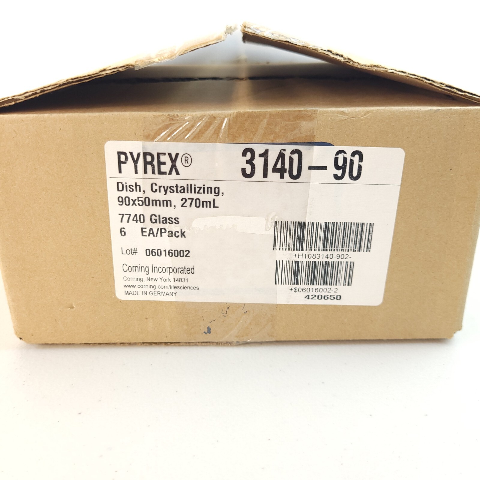 Pyrex 3140-90 Box of 6 270mL 7740 Glass Dish Crystallizing 90x50mm Corning
