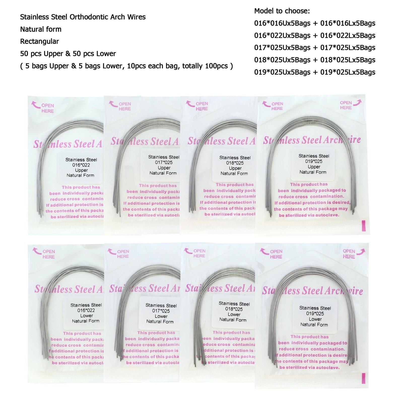 Orthodontic Arch Wire Niti Stainless Steel Round Rectangular Ovoid Natural Form