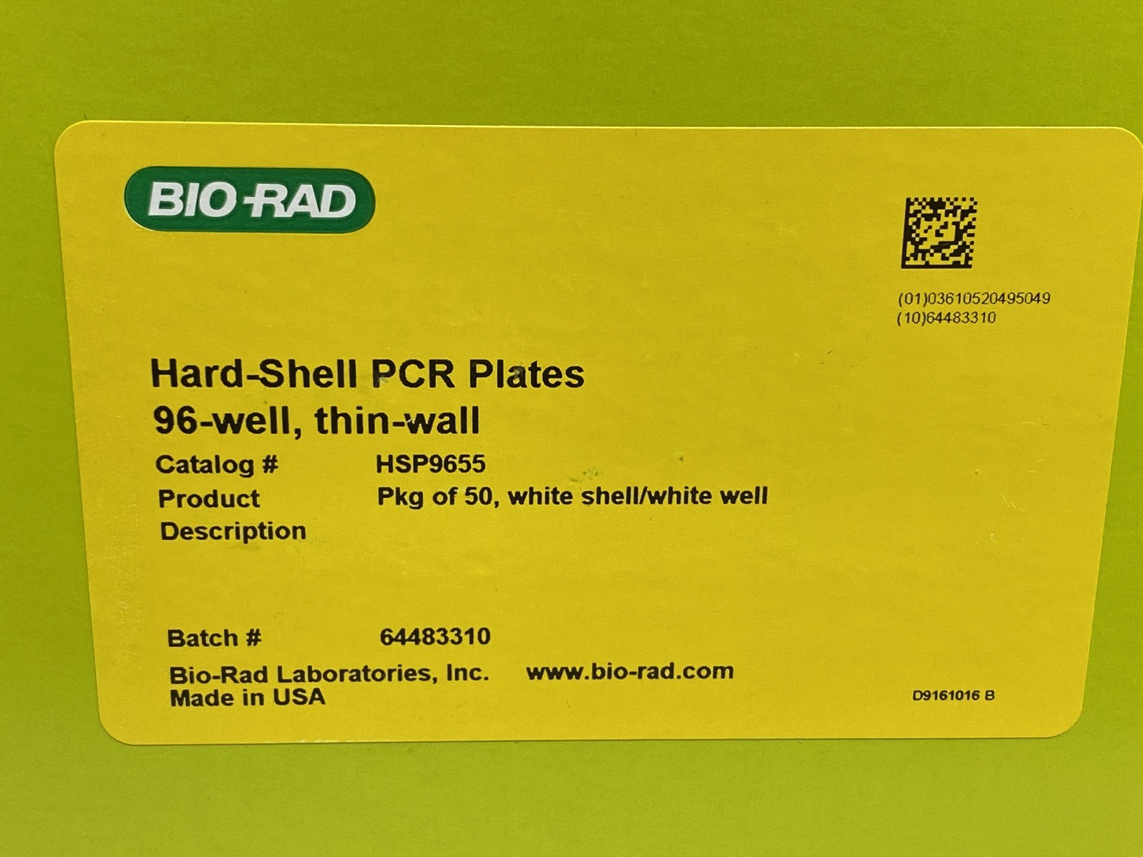 (50/Pk) BIO-RAD 96-Well Thin Wall Hard-Shell PCR Culture Plates White HSP9655
