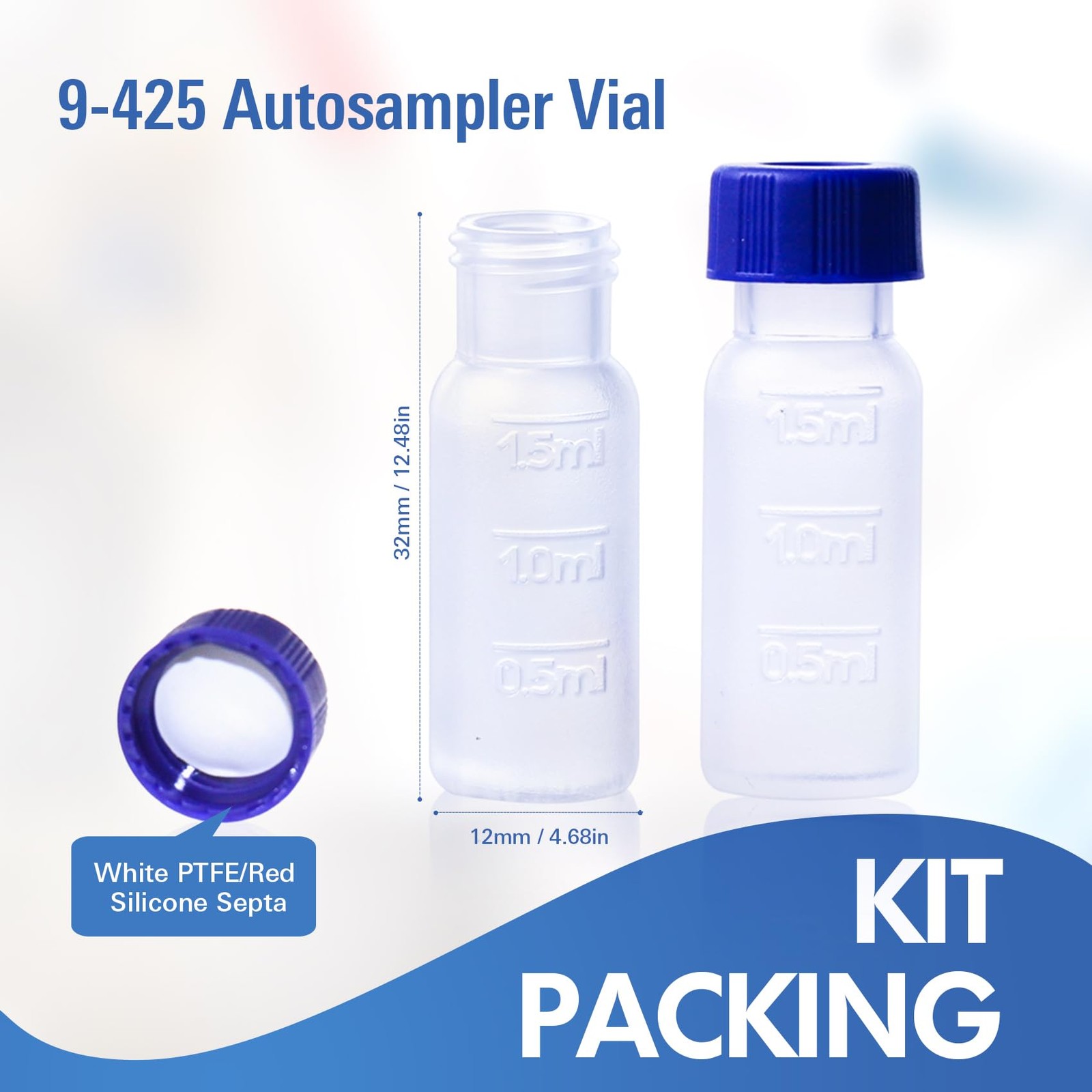 100 PCS 2ml Polypropylene Vials 9mm Short Thread Blue Cap Ion Chromatography