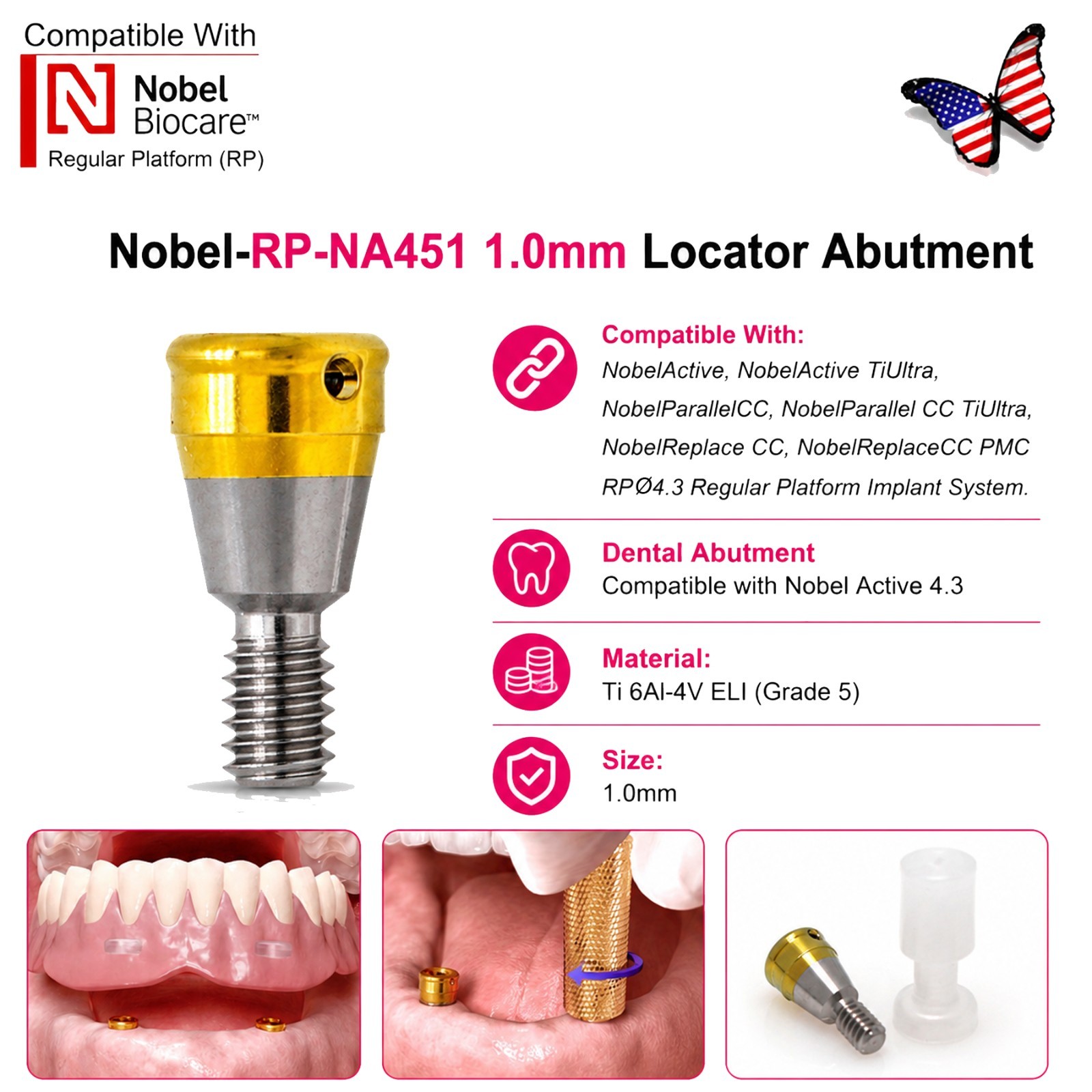 ZEST NOBEL Locator Abutment for Nobel Biocare Active Conical Connection NP & RP