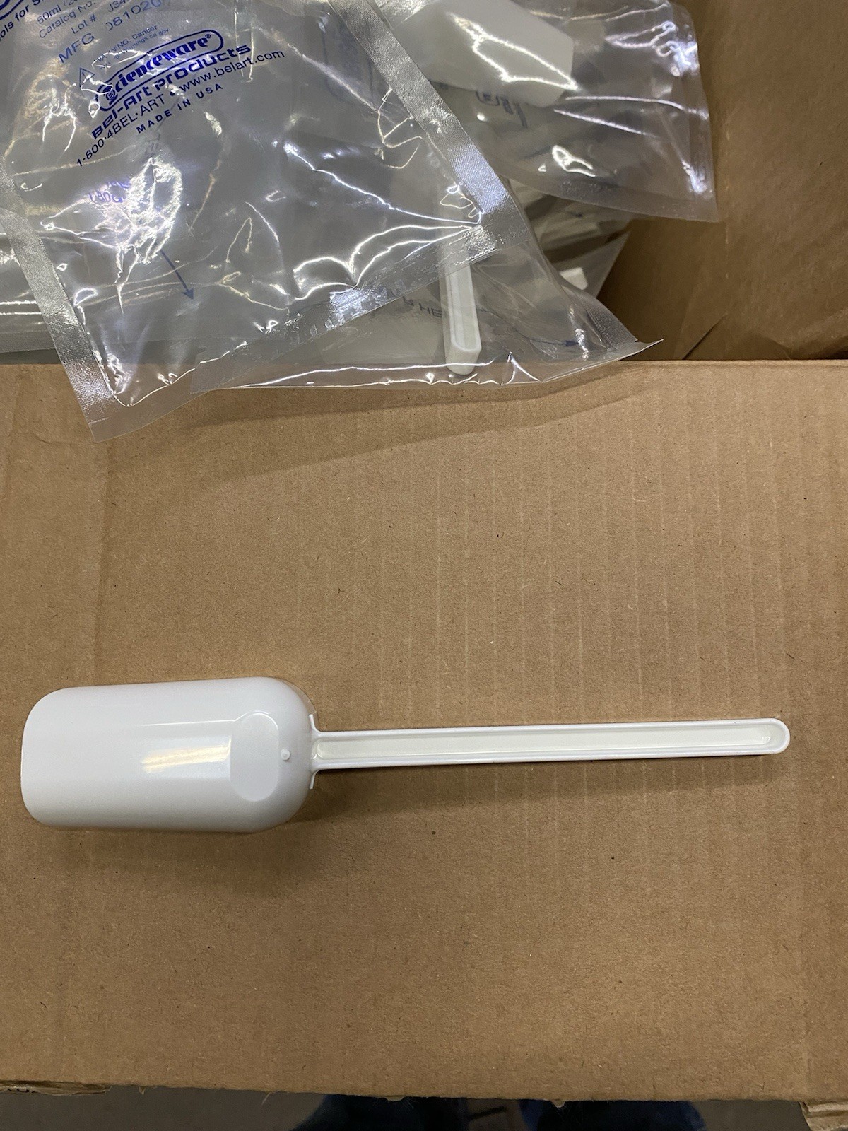 (25) Bel-Art Sterileware Sterile Sampling Scoops H36902-0000, 60ml / 2oz, White