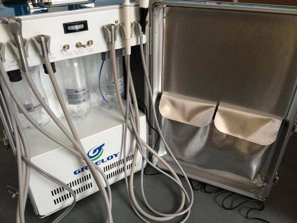 Greeloy Portable Dental Unit with Compressor + Scaler Handpiece +Curing Light 4H