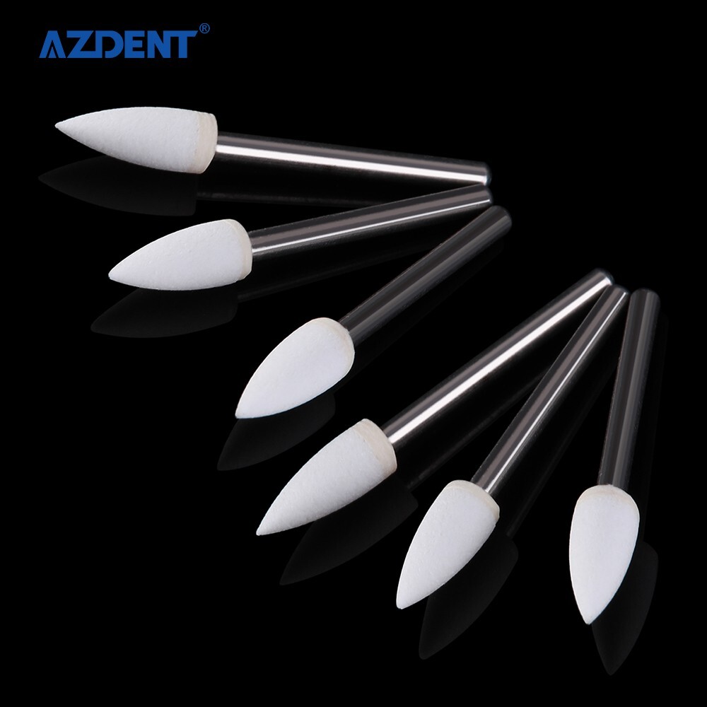 AZDENT Dental White Stone Polishing Burs Flame Mounted FG Abrasion Point Burs