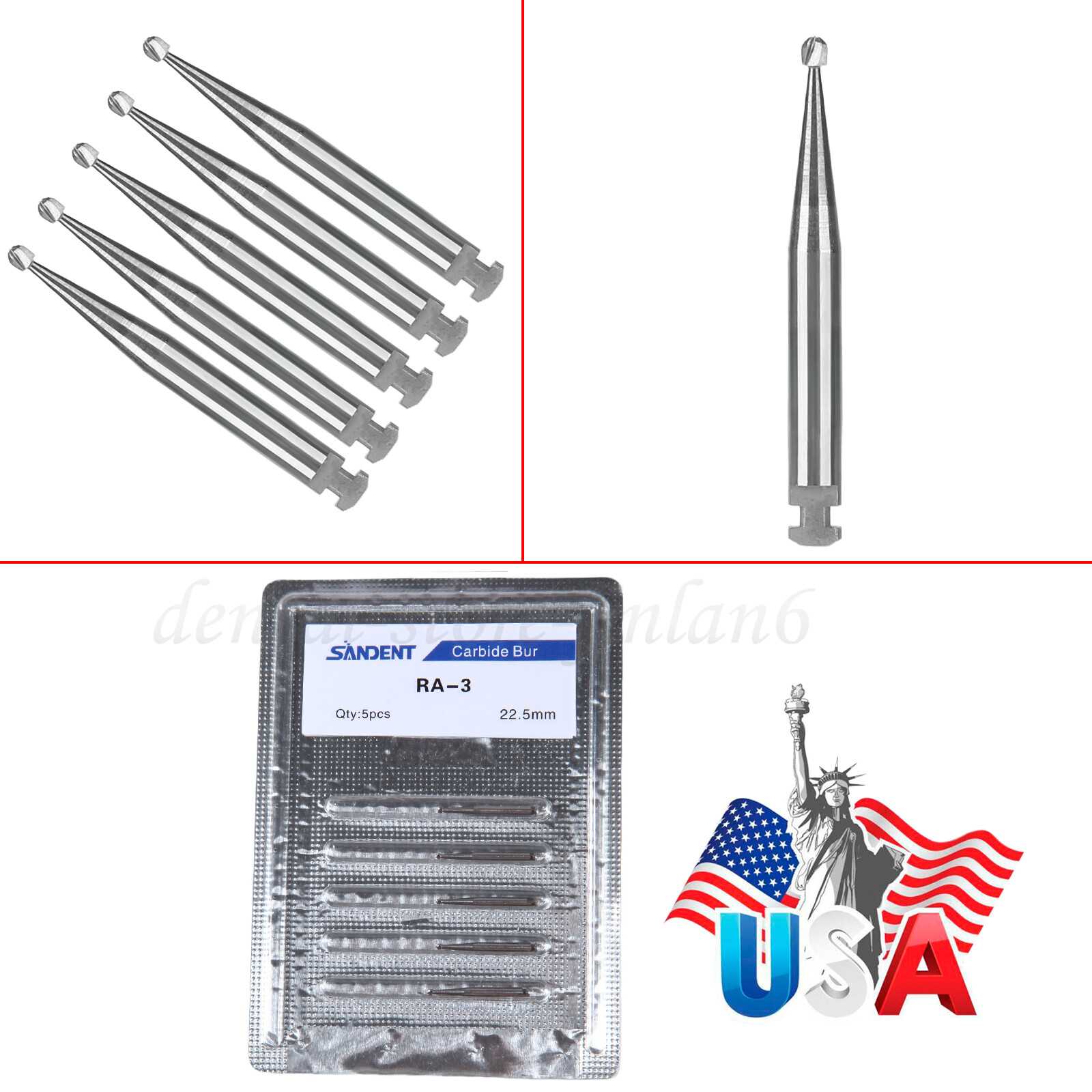 5 Pcs/Pack Dental 22.5mm Round Carbide Bur Slow Speed Latch Type RA3 Burs USA