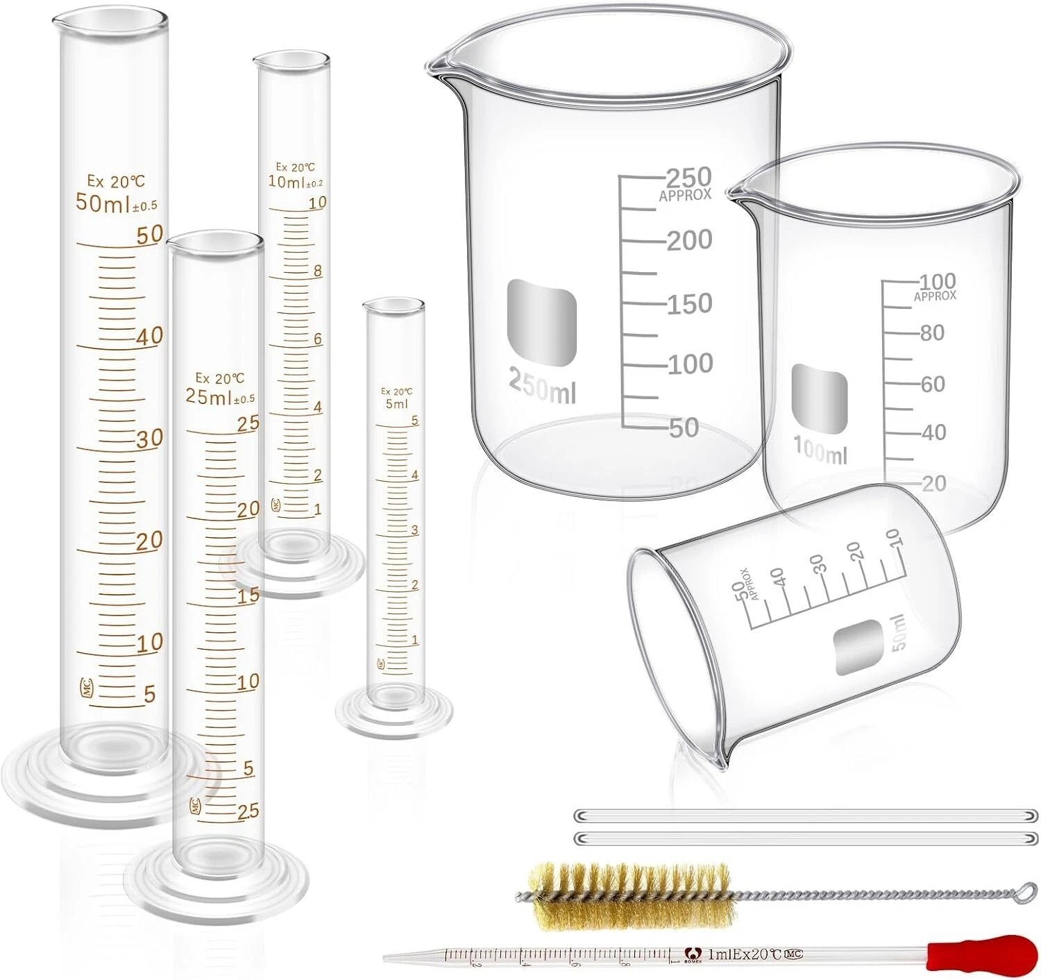 Lab Glassware Set with Drying Rack Lab Flask Glass Measuring Glass Kit(11/14pcs)