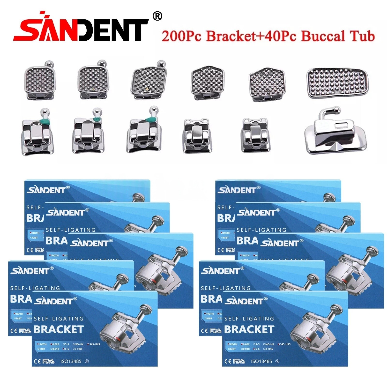 SANDENT Ortodoncia Dental Autoligado Brackets Roth 022 Ganchos 345