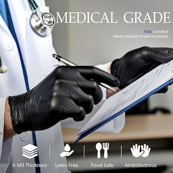 Black Disposable Nitrile Gloves, 6Mil 100 Pcs Food Safe Cooking Gloves Latex …