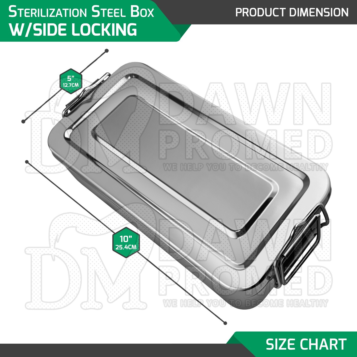 Sterilization Steel Box 10″X5″X2″ Lid Cover W/Side Lock Handle Surgical Dental
