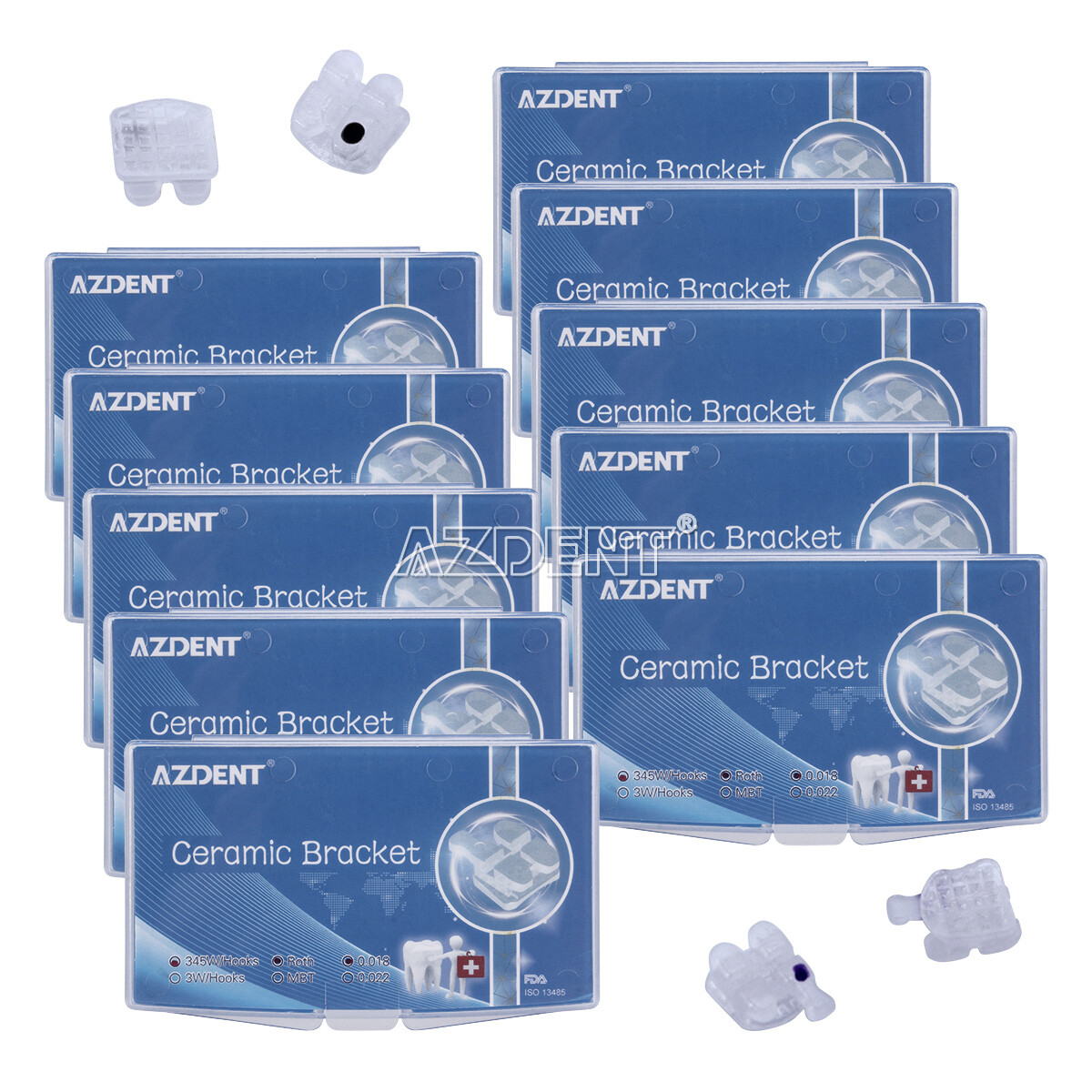AZDENT Dental Orthodontic Ceramic Bracket Braces Roth MBT .022 Hooks 345