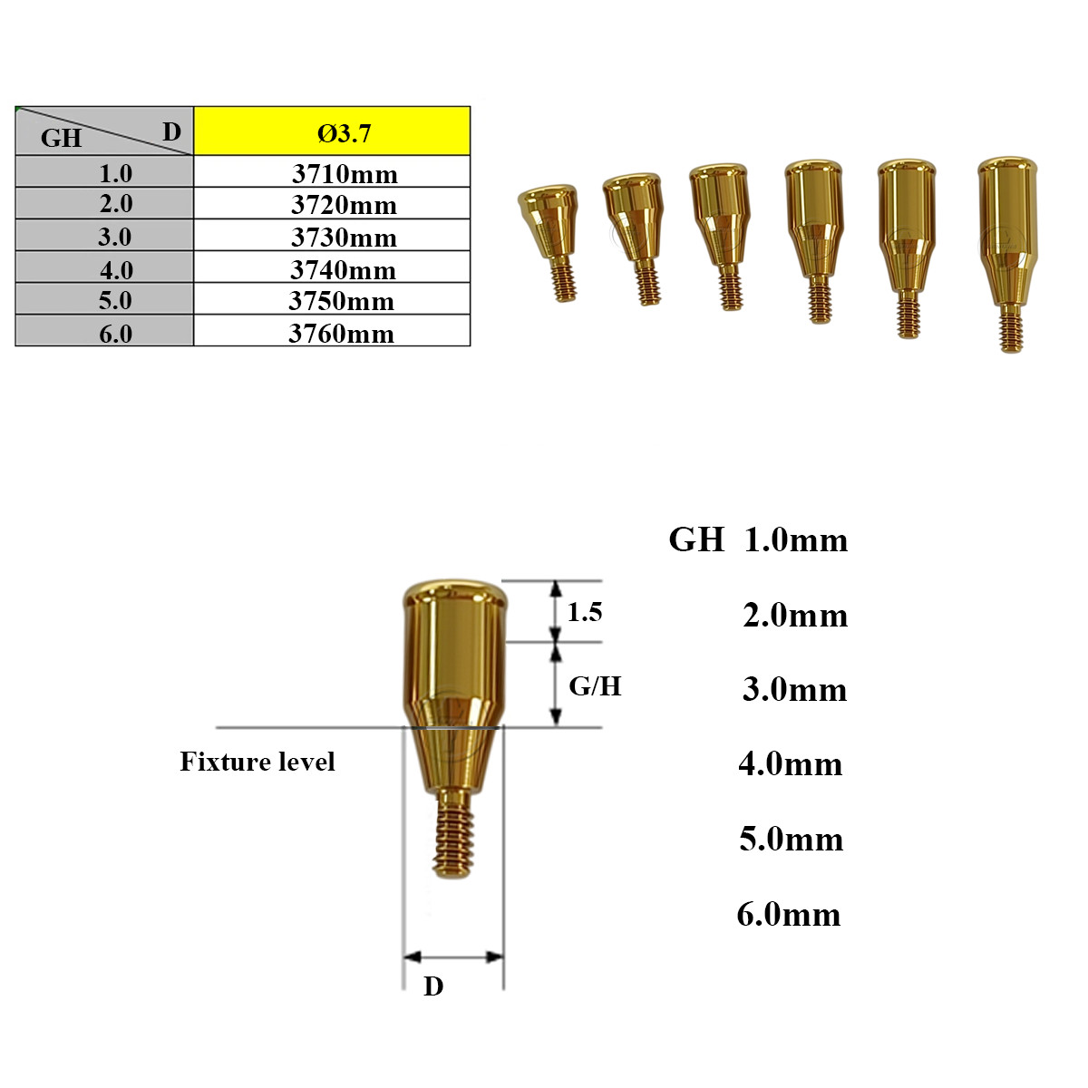 Locator abutment full set fit to Nobel Active NP platform D3.7mm GH1-6mm