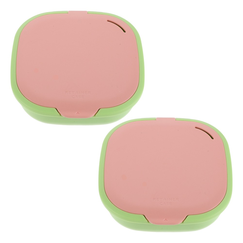 2 Pcs Cute Slim Retainer Aligner Case with Mirror Dentures Container