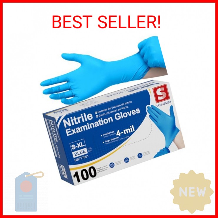 Schneider Nitrile Exam Gloves, 4 Mil, Blue, Small 100-ct Box, Gloves Disposable