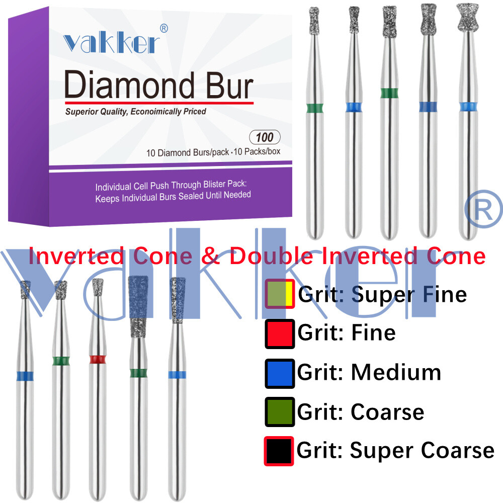 10pc Diamond Burs Shape Inverted Cone & Amalgam Buster Fine Medium Coarse