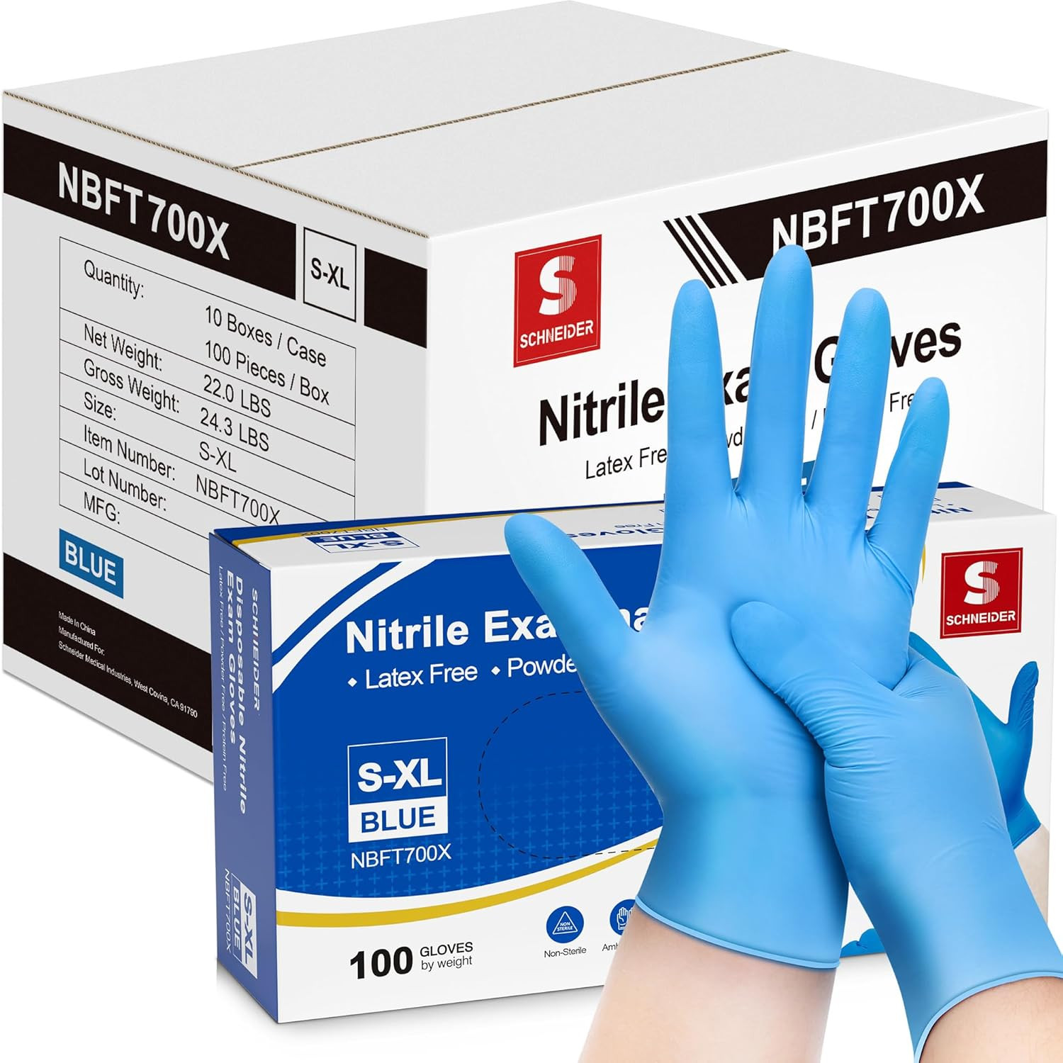 Nitrile Exam Gloves, Blue, 4 Mil, Powder-Free, Latex-Free, for Medical Exam, Cle