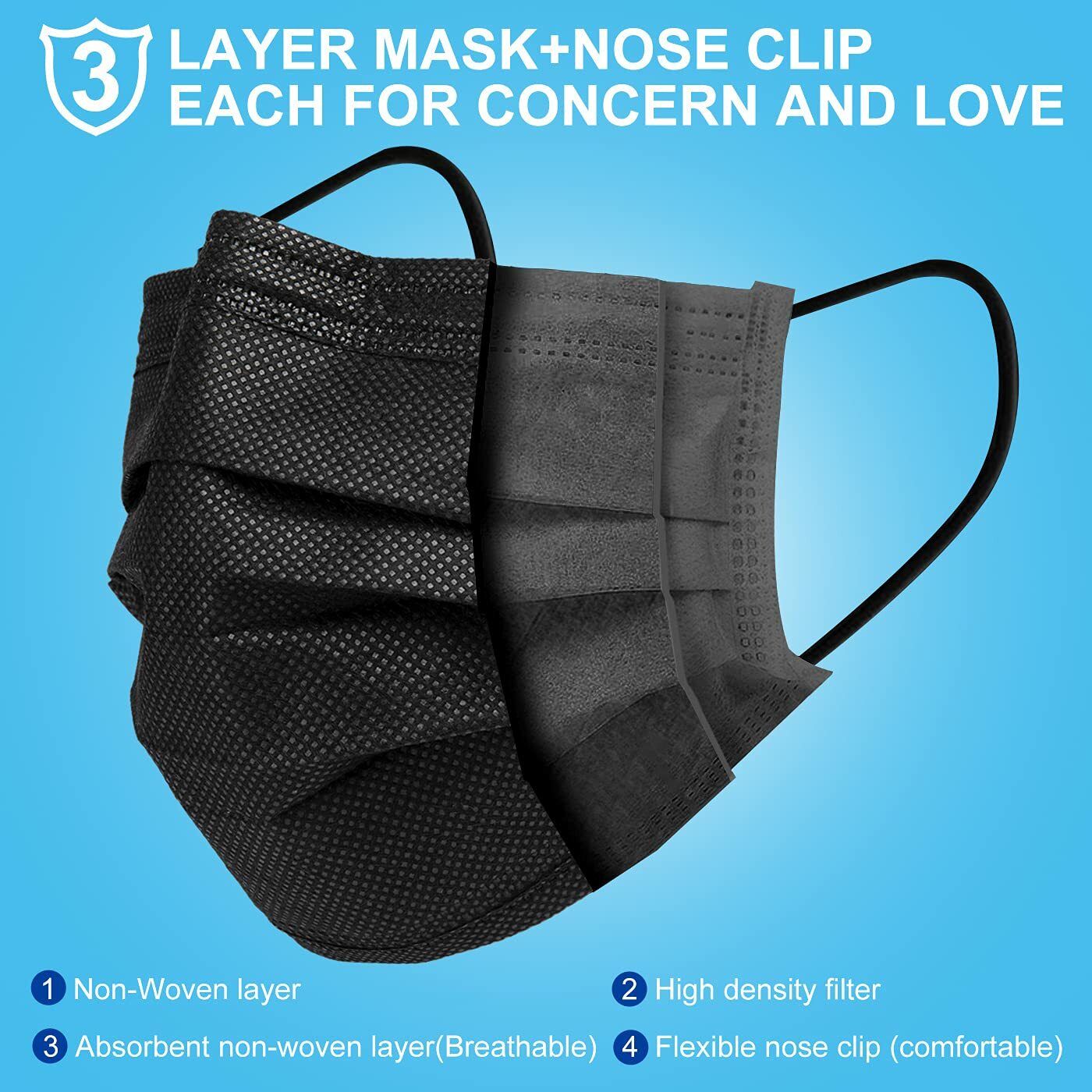 50PCS Black Premium Face Mask Mouth & Nose Protector Respirator Disposable Masks