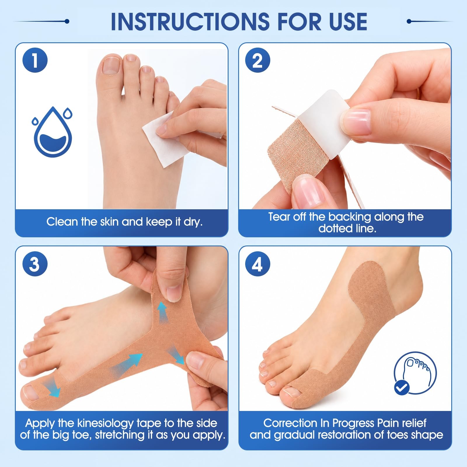 Bunion Corrector Kinesiology Tape for Women & Men, Precut One Size, Skin Tone