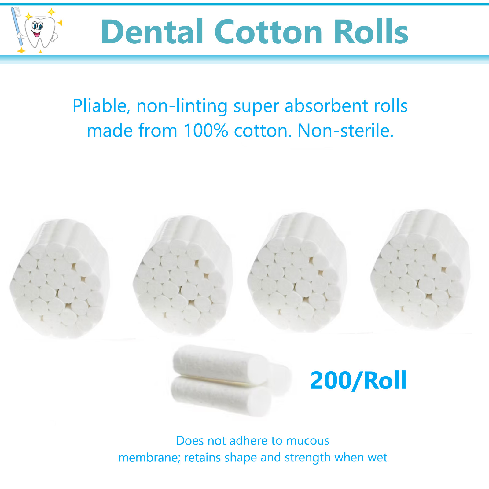2000 x Dental Cotton Rolls Premium Quality Size #2 Medium Nonsterile, 3/8″ Roll