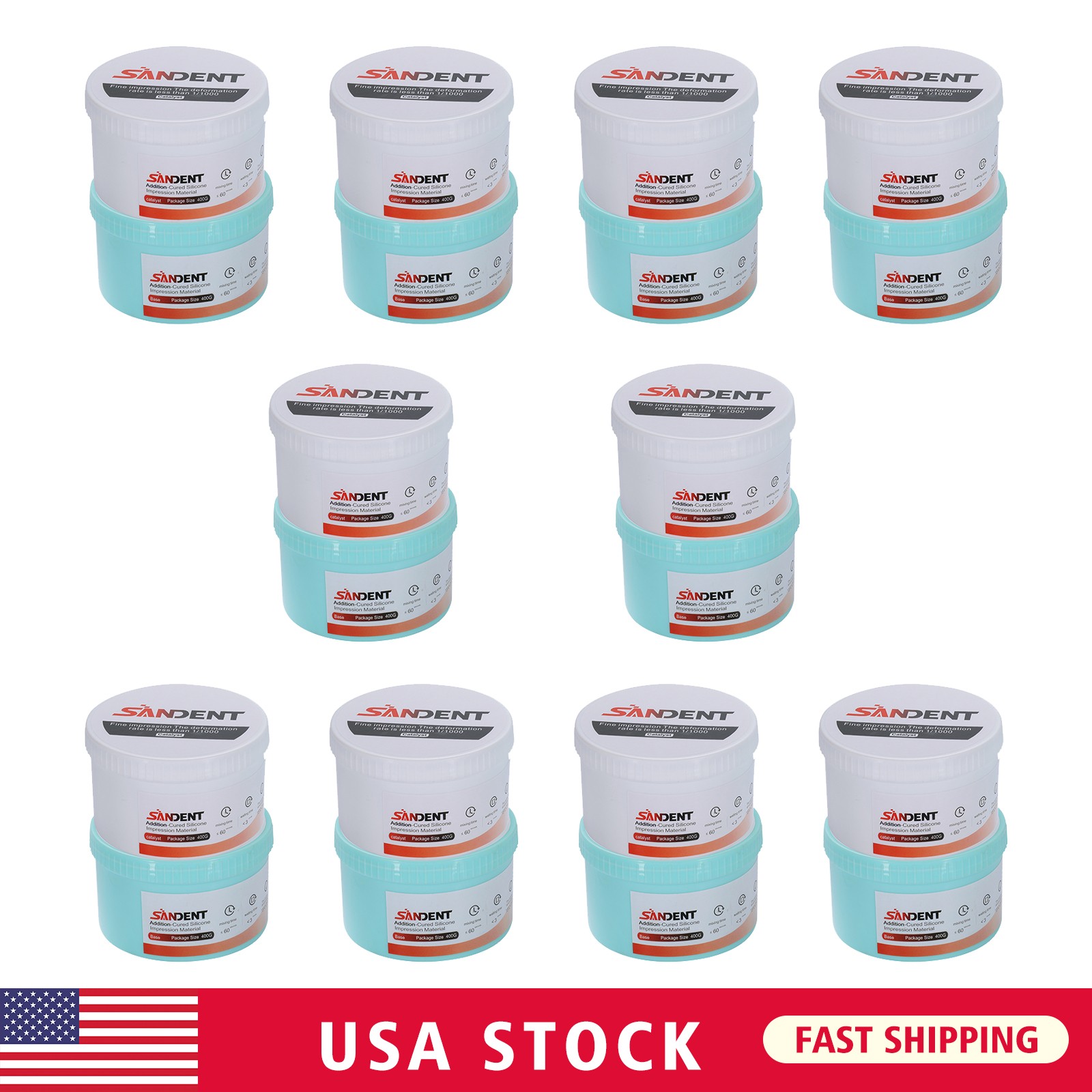 10Sets Dental Impression Putty Fast Set VPS 400g Base & 400g Catalyst Heavy Body
