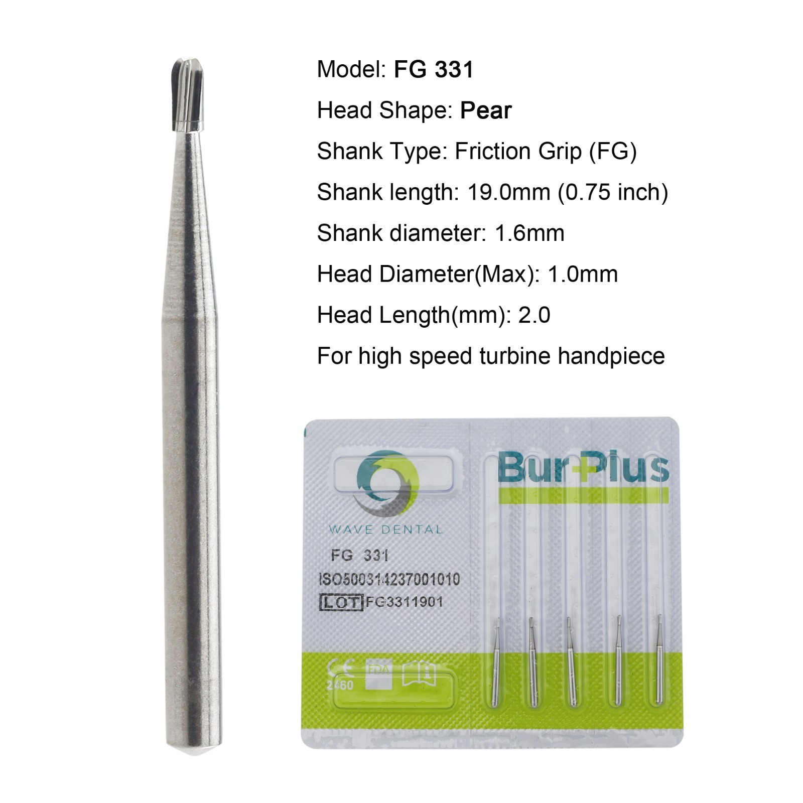 Wave Dental Carbide Burs FG 19mm High Speed Surgical 25mm FG SURG 330 557 702 6