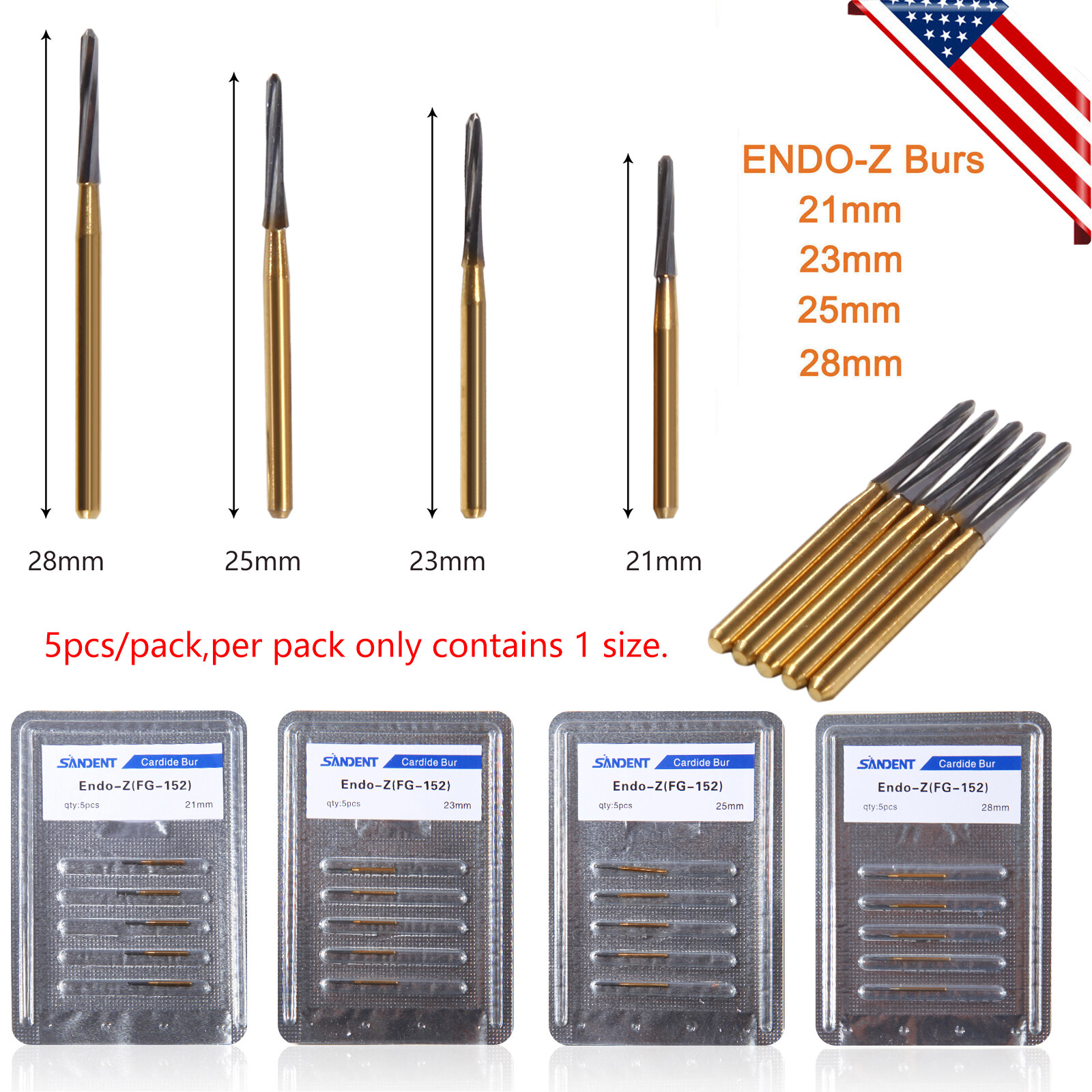 Dental Endo-Z Bur Carbide Tungsten Surgical Cutter Burs 23-28mm 5pcs/pack MD