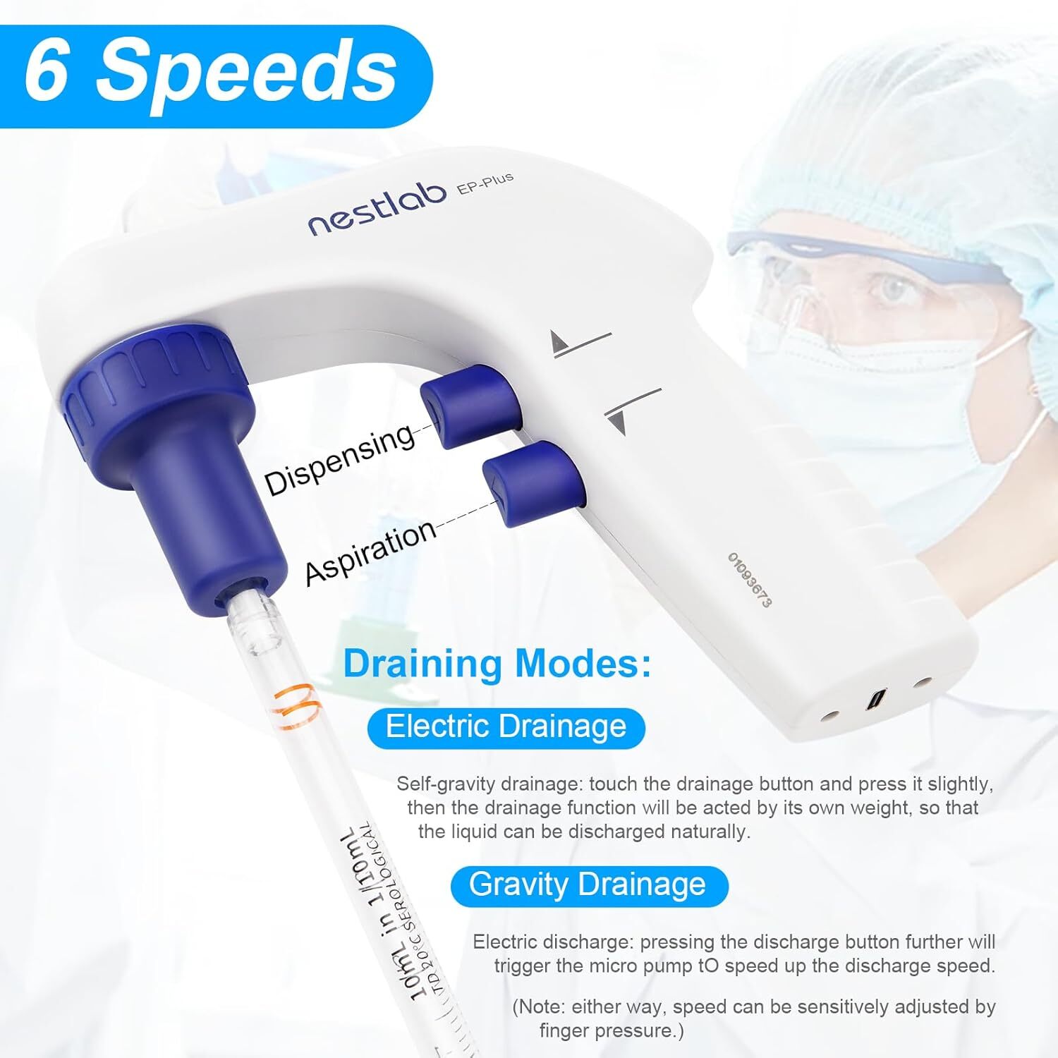 0.1-100ml Lab Electric Pipette Controller Electronic Pipettor for Lab LCD Screen