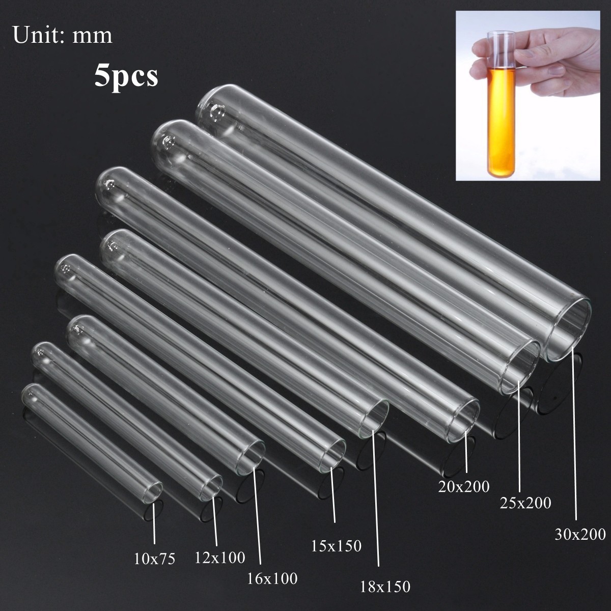 5Pcs Pyrex Glass Blowing Tubes 3/4 /6/8Inch Long Thick Wall Test Tube75-200mm