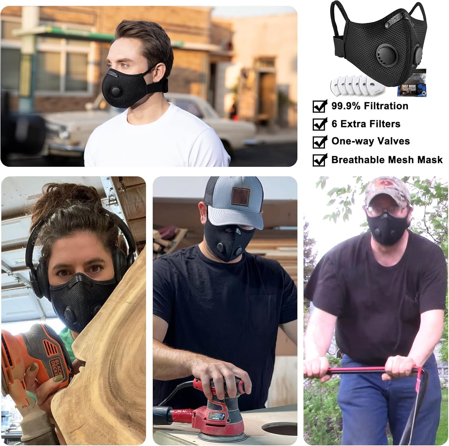 Anti Pollution Half Face Mask Respirator W/ Filters Washable Reusable Facepiece