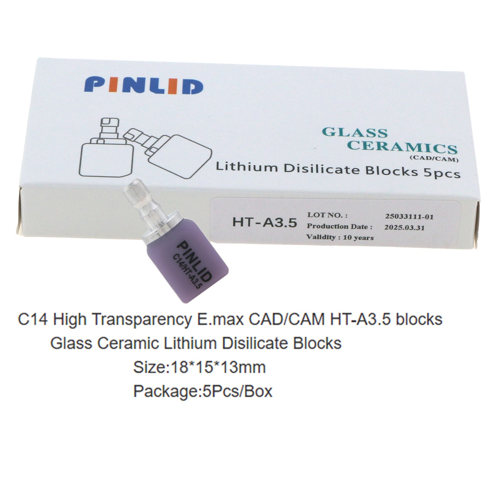 Dental IPS e.max CAD CEREC Block InLab HT A3.5 C14 Lithium Disilicate Block 5/Pk