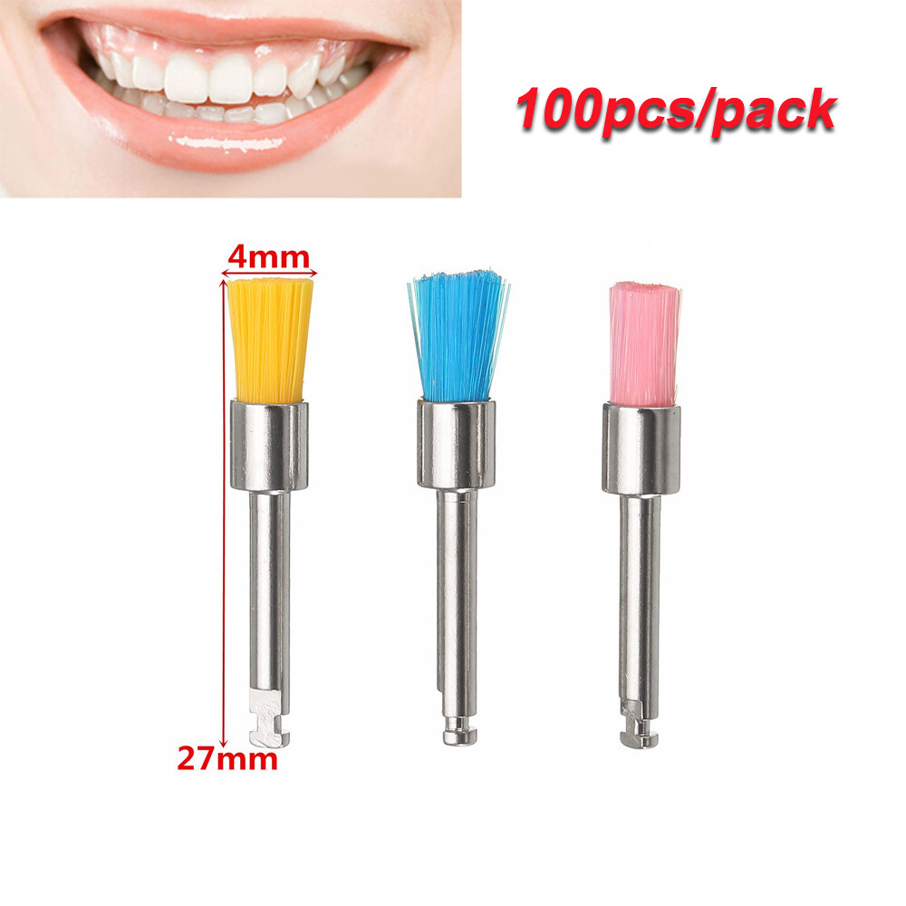 100Pcs/Box Dental Nylon Materials Closure Flat Polishing Prophylaxis Brushes SS