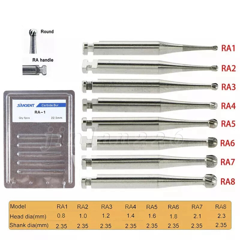 5pcs/pack Dental Round Carbide Bur for Low Speed Latch Type RA 1# -RA 8#