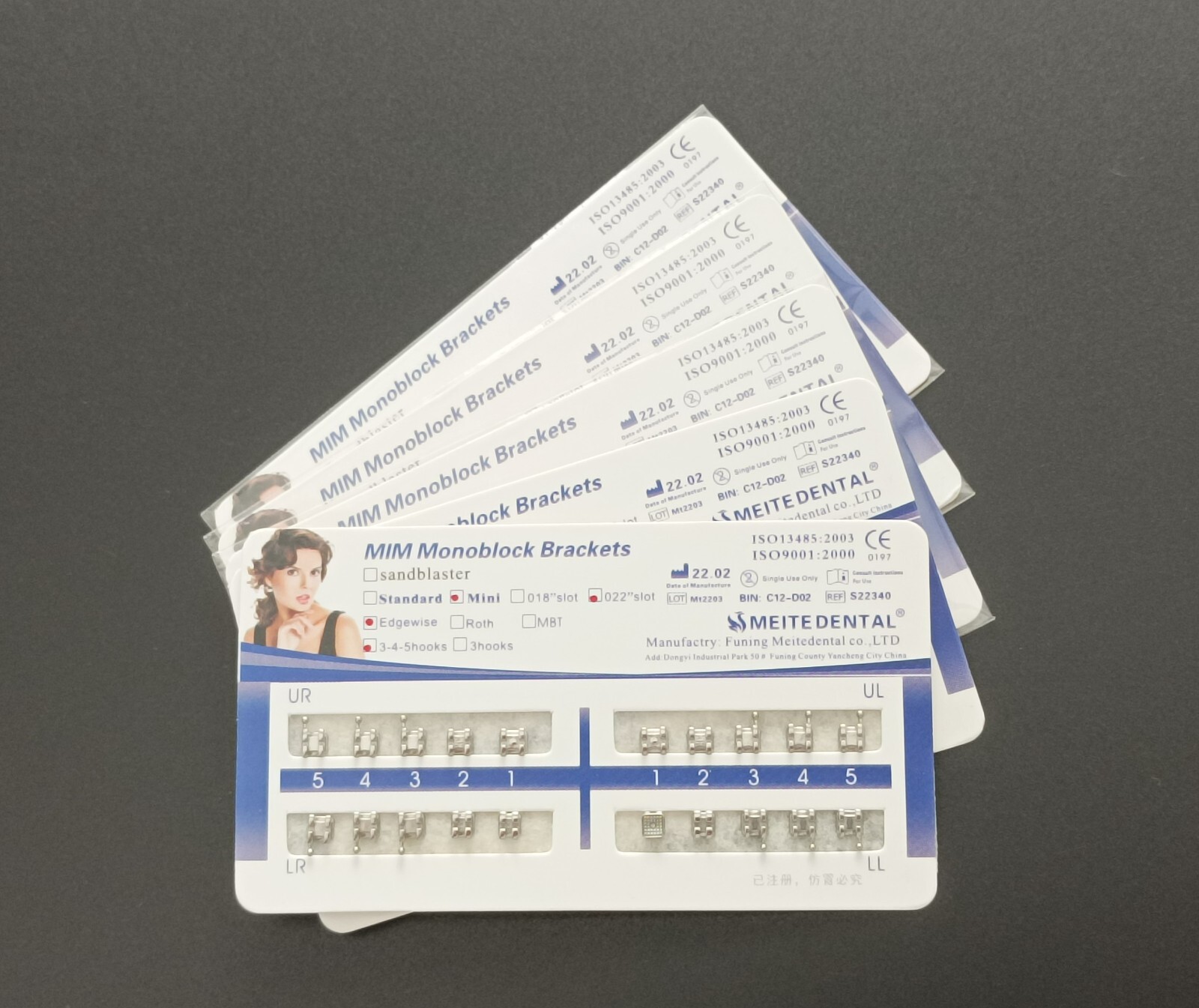 50Set Dental Orthodontic MIM Monoblock Brackets Mini Edgewise 022 Slot 345 hooks