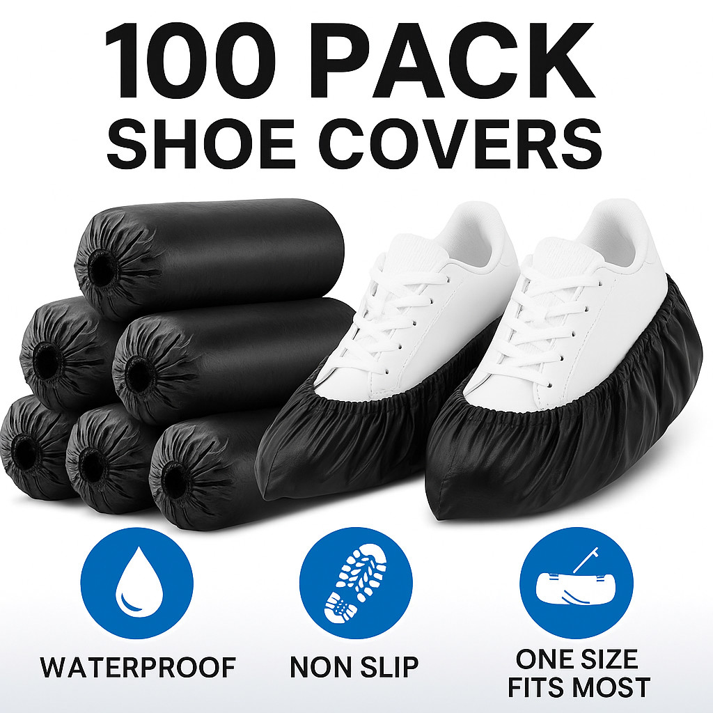Disposable Shoe Covers 100 Pack Non Slip Waterproof Boot Protectors Indoor Use