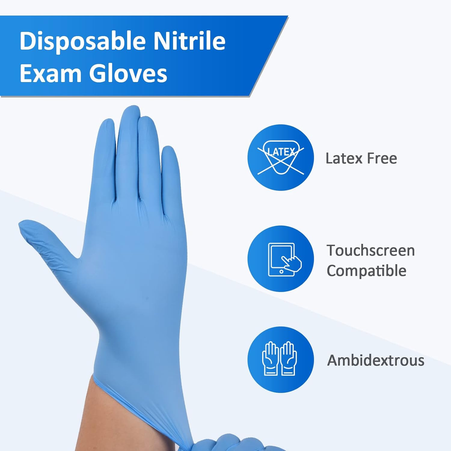 Nitrile Exam Gloves, Blue, 4 Mil, Powder-Free, Latex-Free, for Medical Exam, Cle