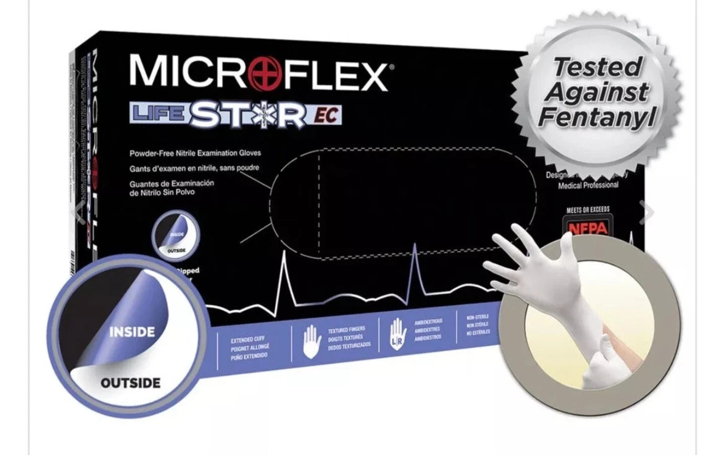 *100-Gloves* Ansell MicroFlex LIFESTAR EC PF Dual Layer Extended Cuff LSE-104-L