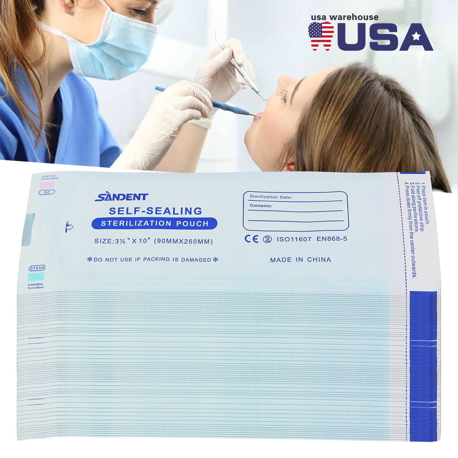 400 3.5″x10″ Self-ing Sterilization Pouch Sterilizer Bag Autoclave to