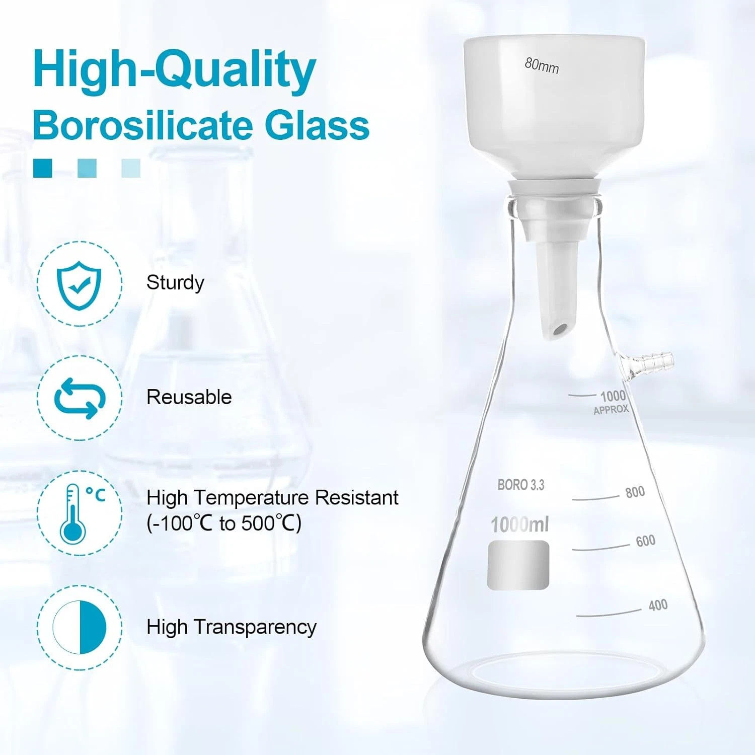 1000ml Buchner Funnel Filtering Kit Lab Filtering Flask Glass w/ Flask Funnel US