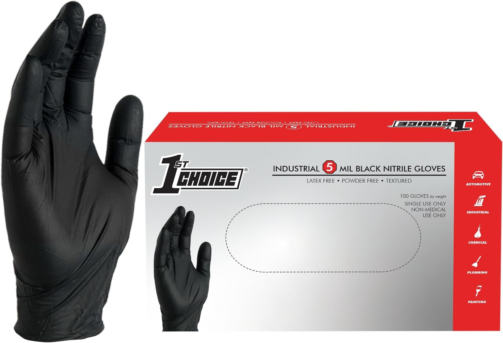1st Choice Nitrile Gloves Disposable Latex-Free, Black, 5 Mil for Cooking, Cl…